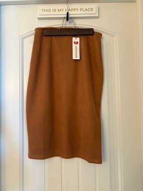 NWT Kate Kasin Faux Suede Midi Skirt | Rust Brown Pencil Skirt | Size M